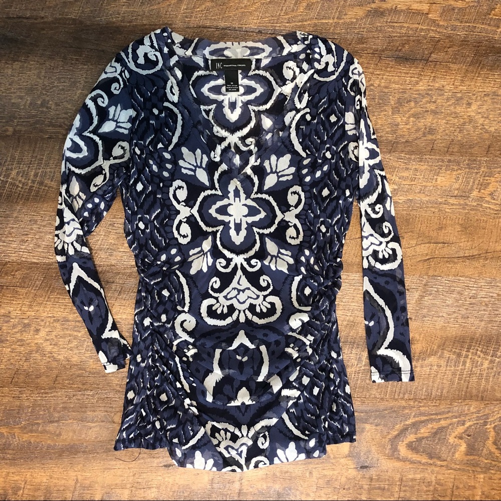 International Concepts INC blue and white blouse